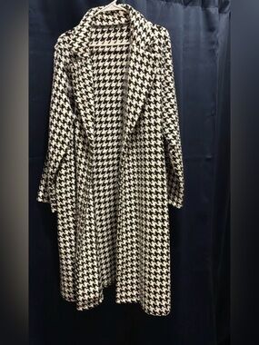 SHEIN Black & White Houndstooth Long Coat - Women's Jacket XL